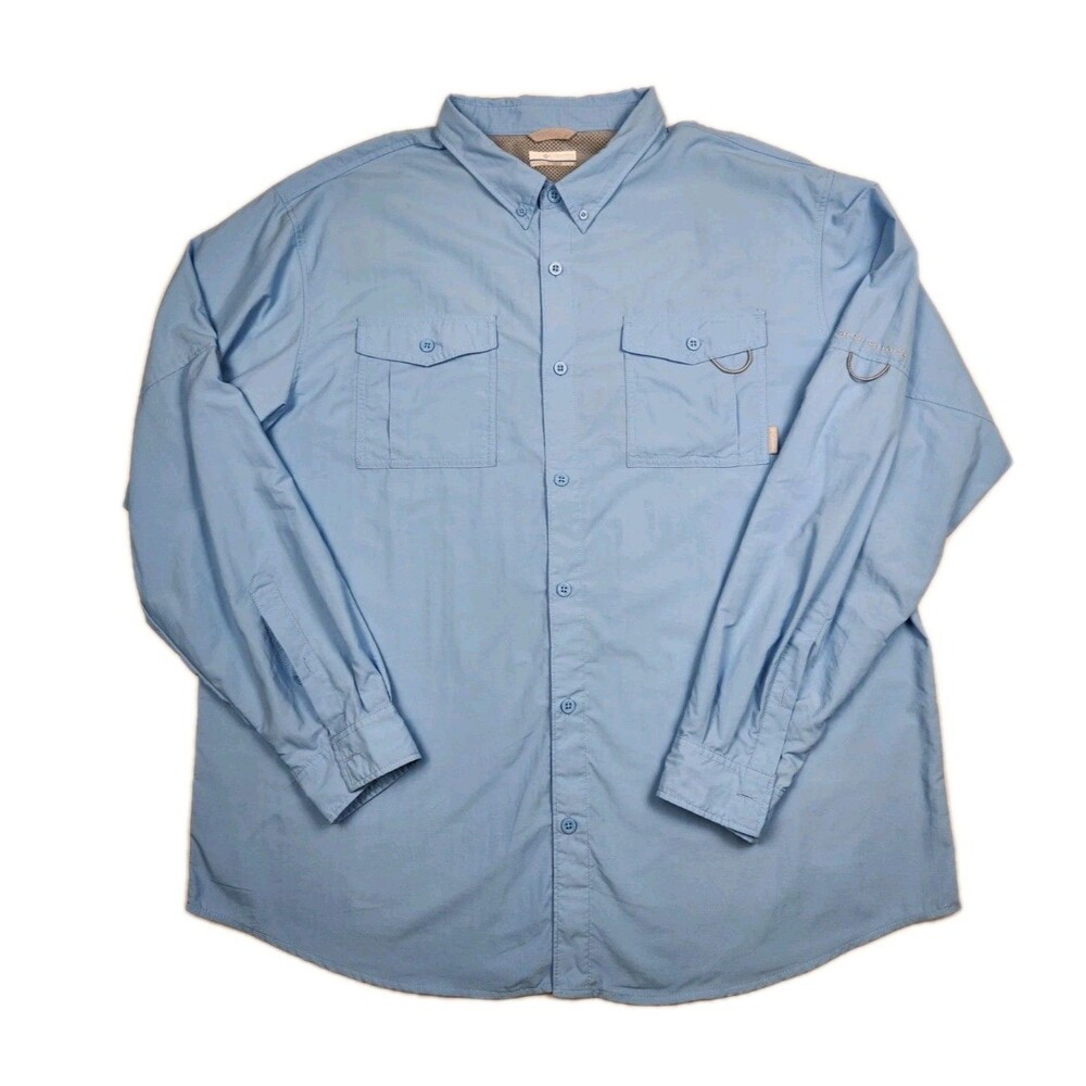 Columbia PFG Omni-Shade LT Blue Fishing Shirt Men 2XL Long Sleeve Utility Ring